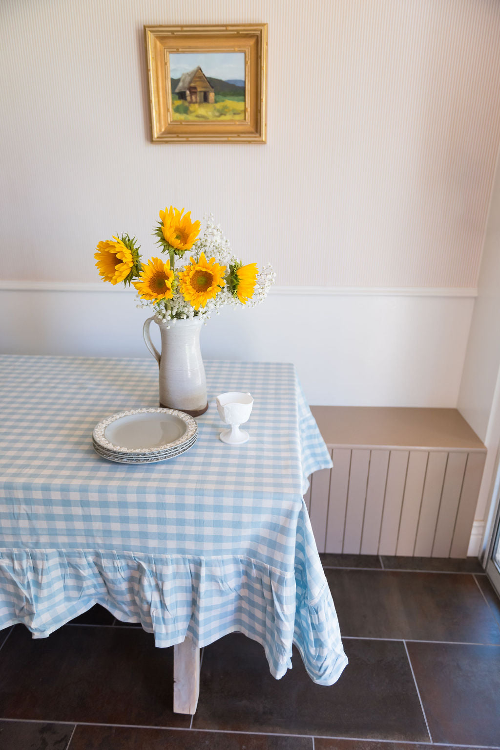 Blue Ruffled Gingham Tablecloth - Thumbnail 4