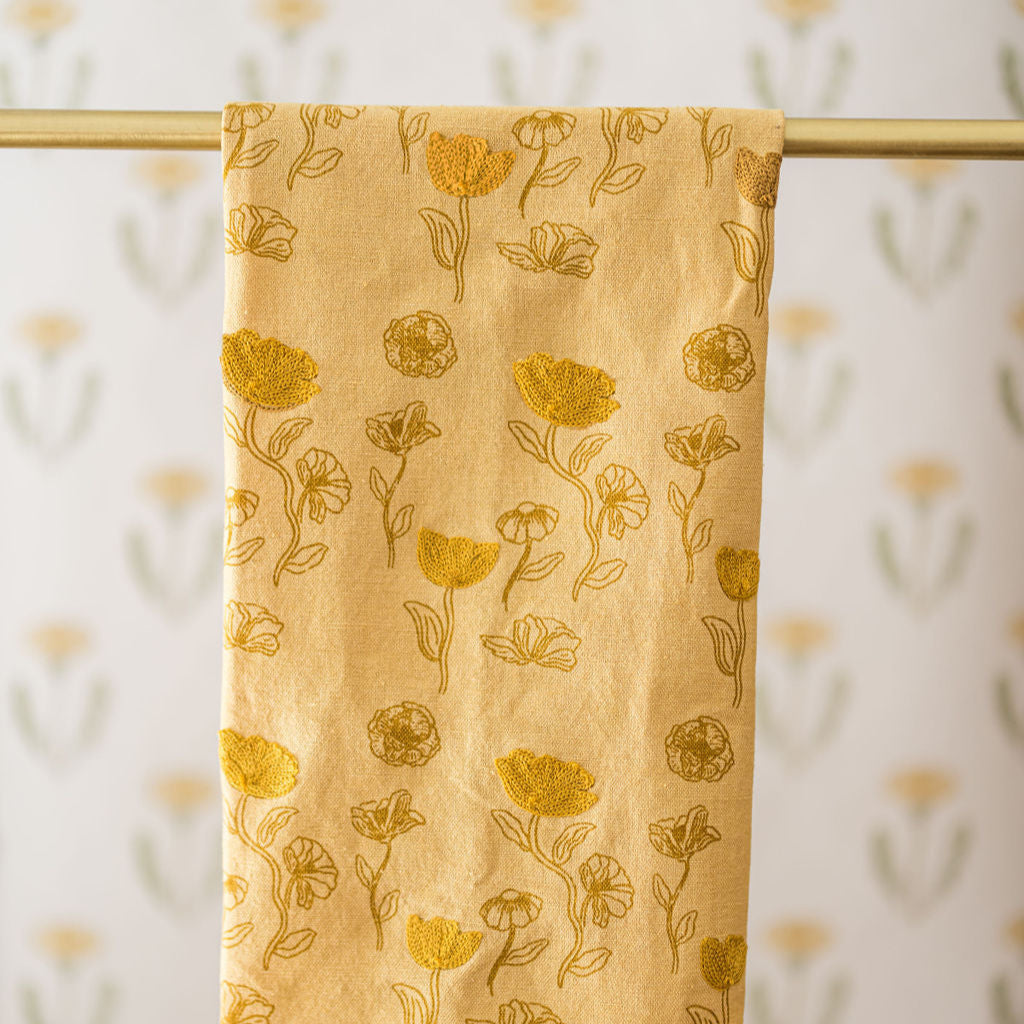 Yellow Poppy Embroidered Dish Towel - Thumbnail 3