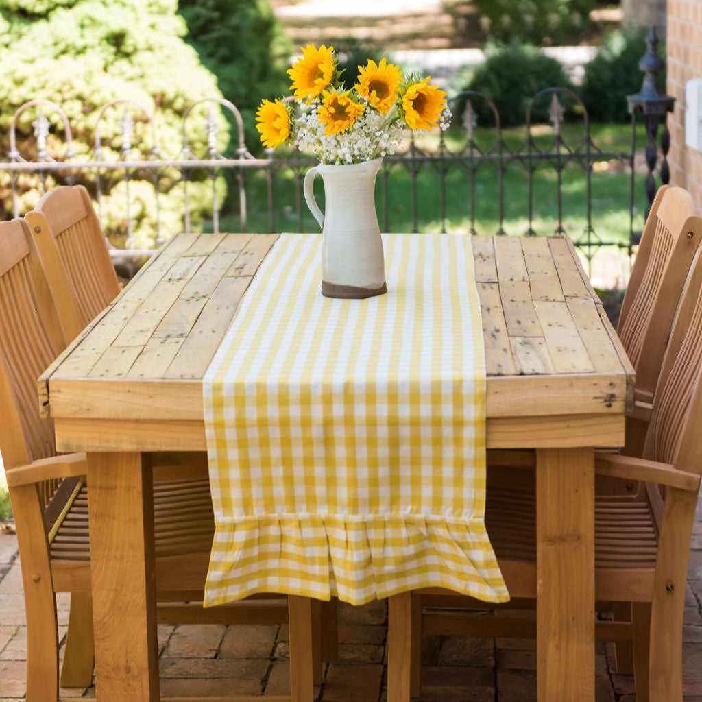 Yellow Ruffled Gingham Table Runner