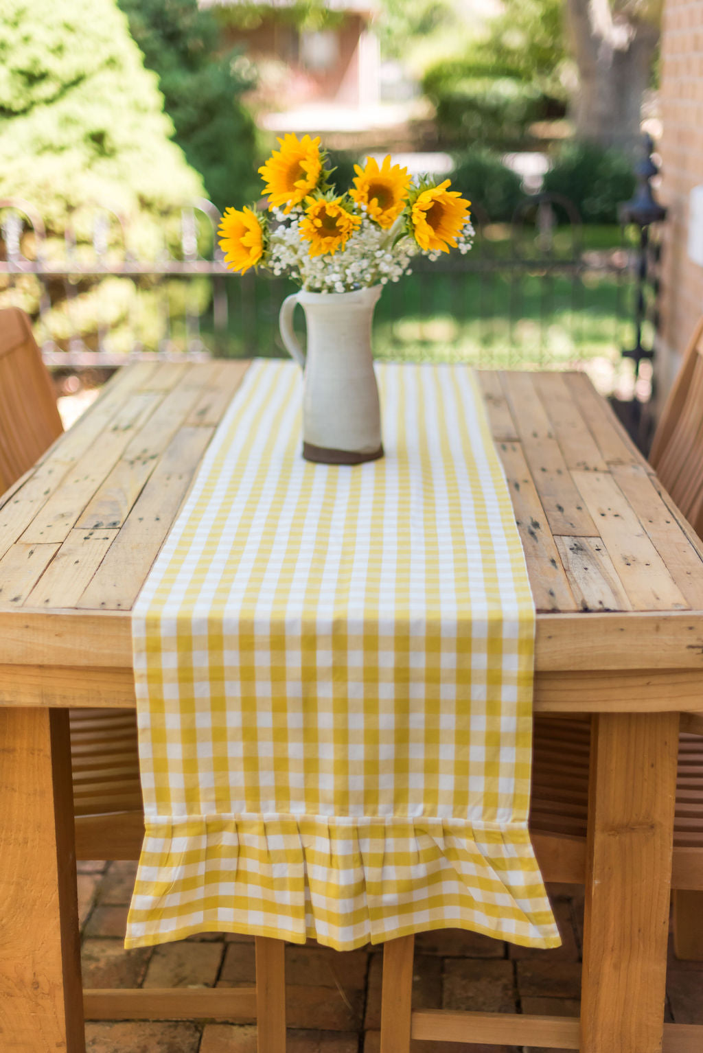 Yellow Ruffled Gingham Table Runner - Thumbnail 2
