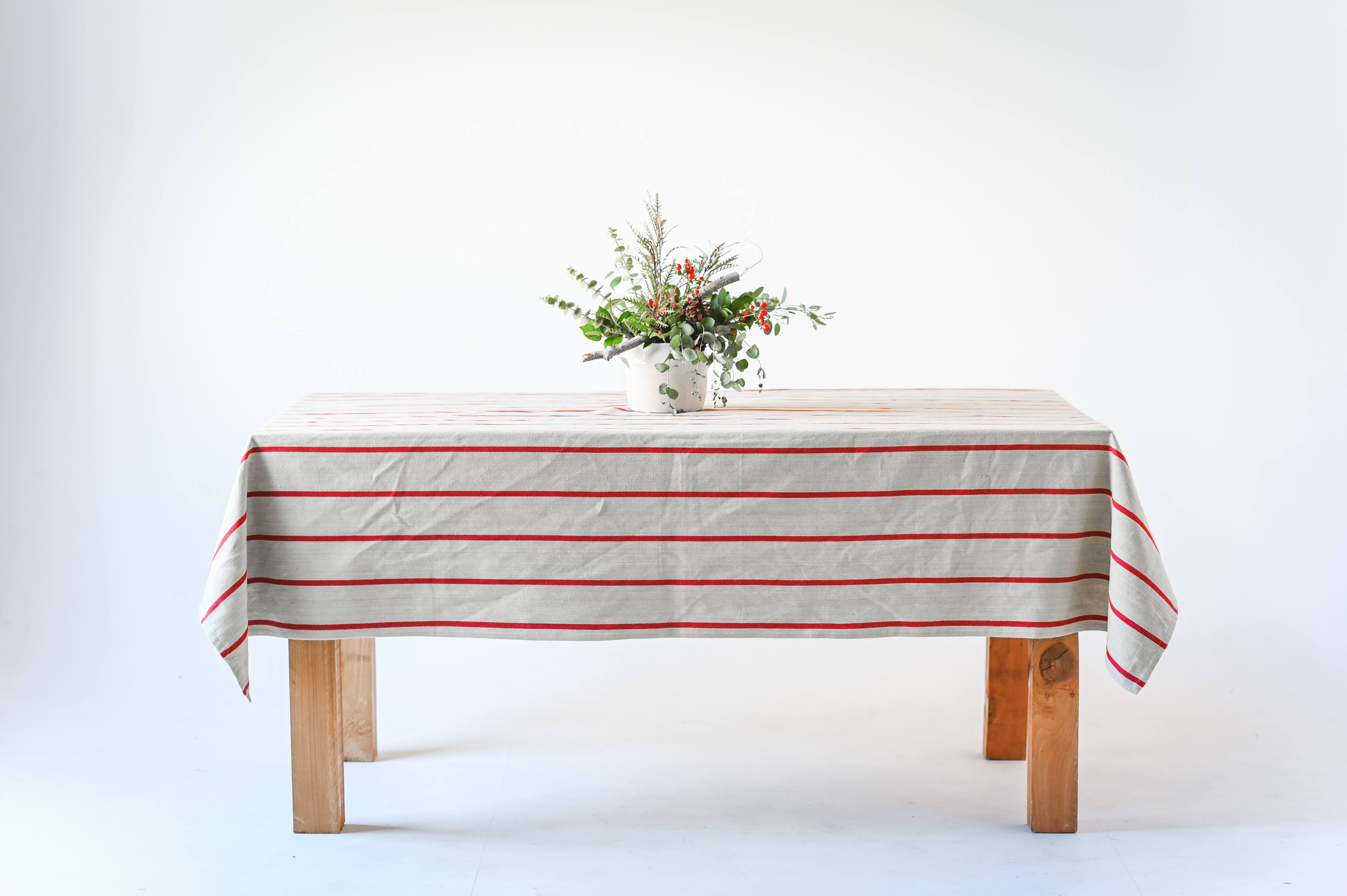 Red Stripe Linen Tablecloth - Thumbnail 3