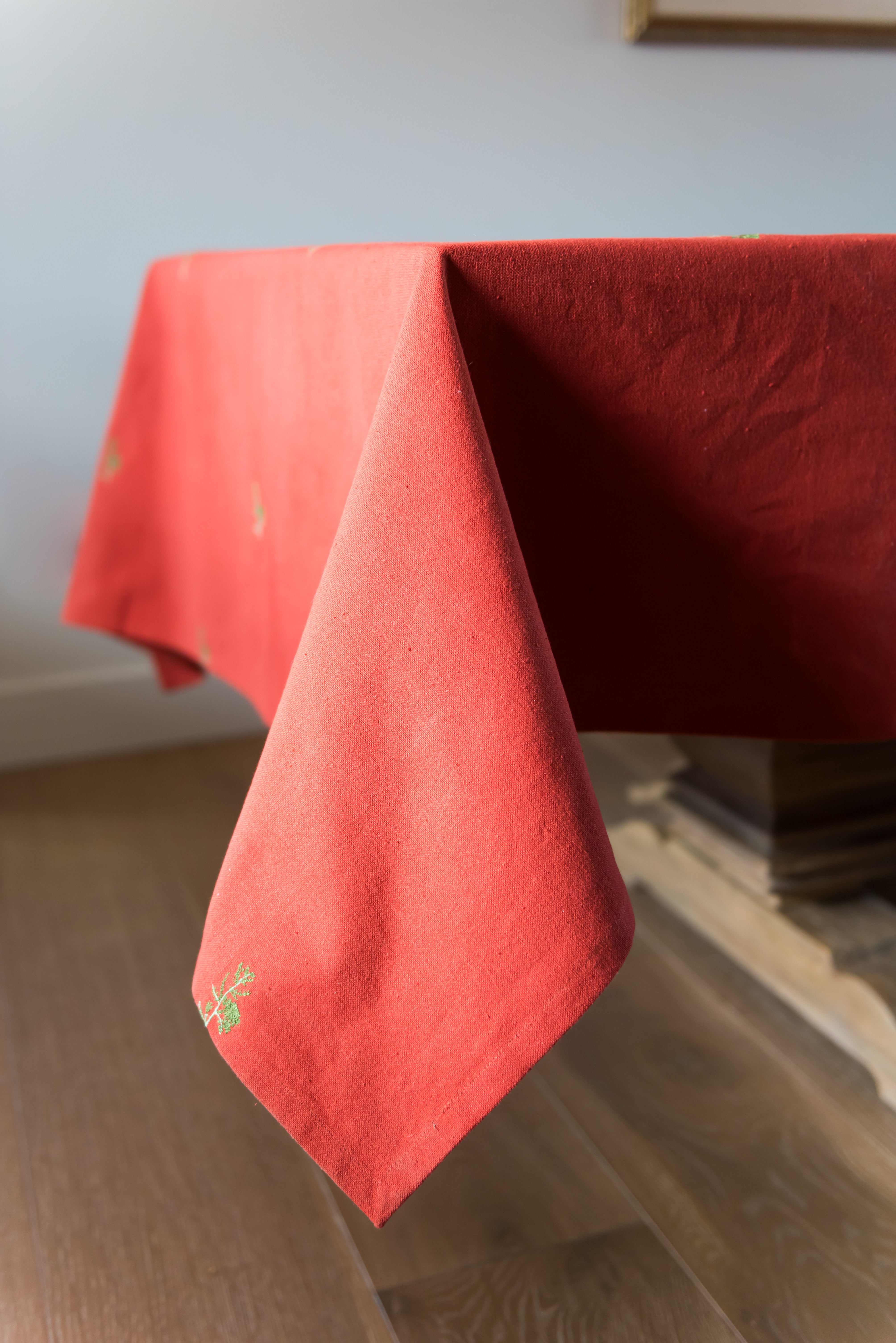 Rust Red and Green Fleur Tablecloth - Thumbnail 4
