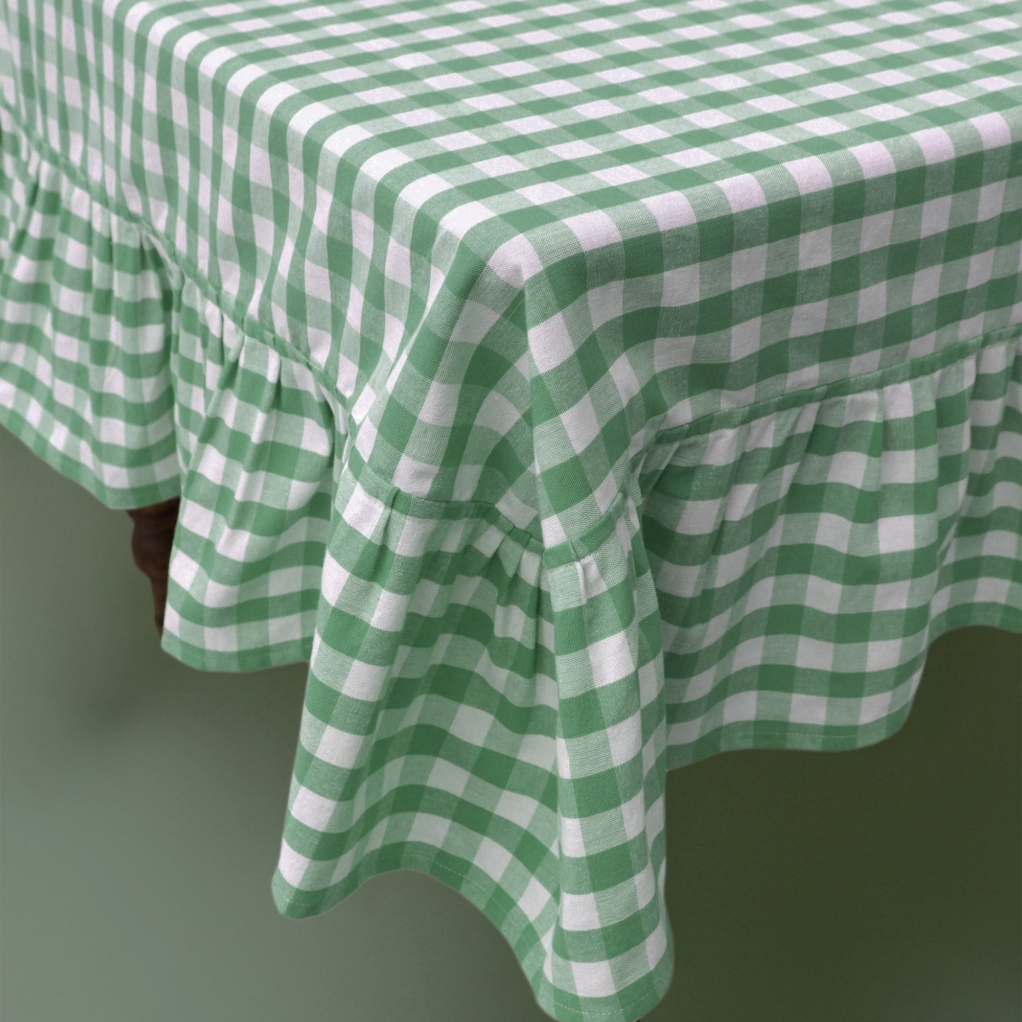 Moss Ruffled Gingham Tablecloth