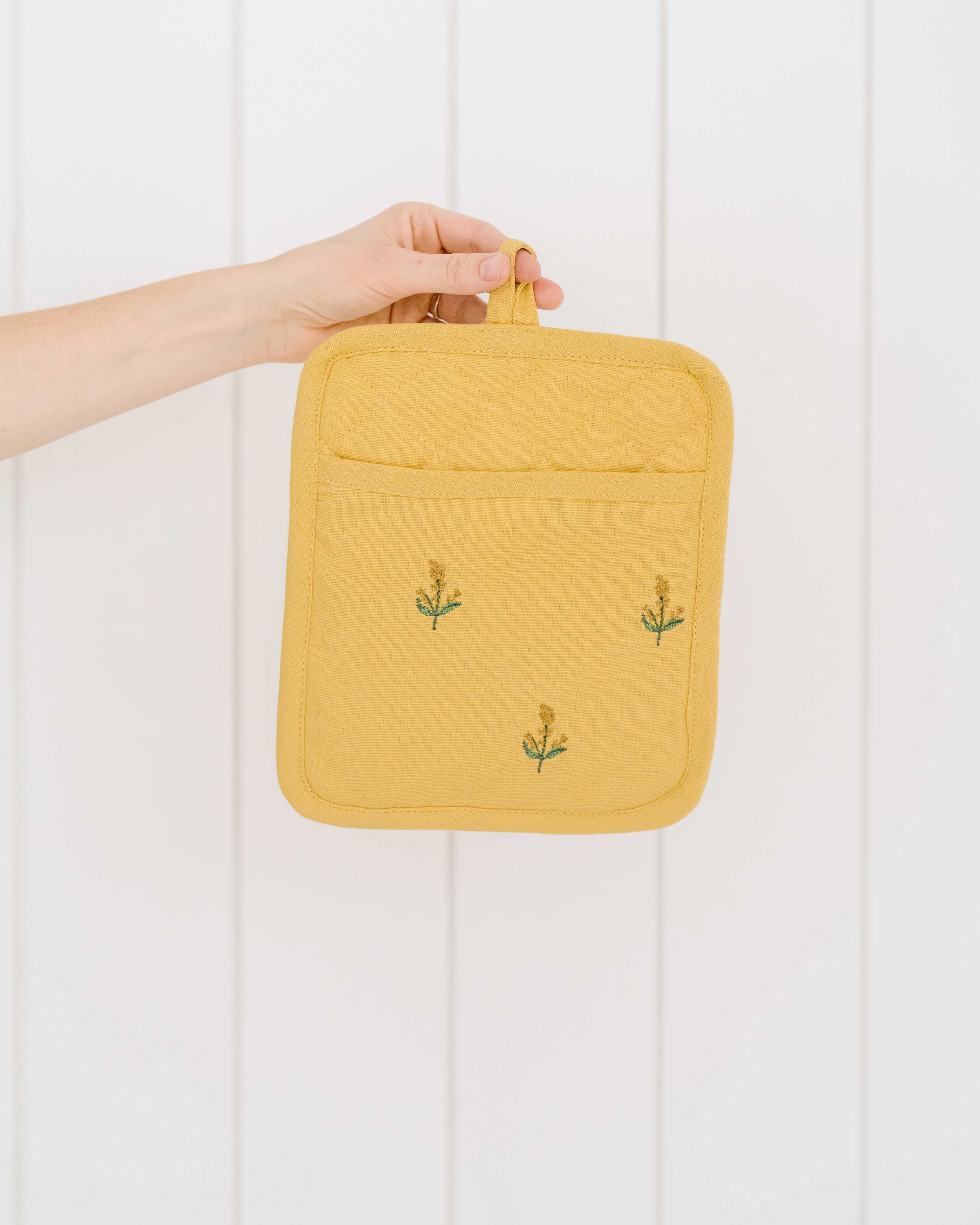 Yellow Embroidered Pot Holder